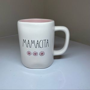 Rae Dunn MAMACITA ceramic mug, pink interior and flowers